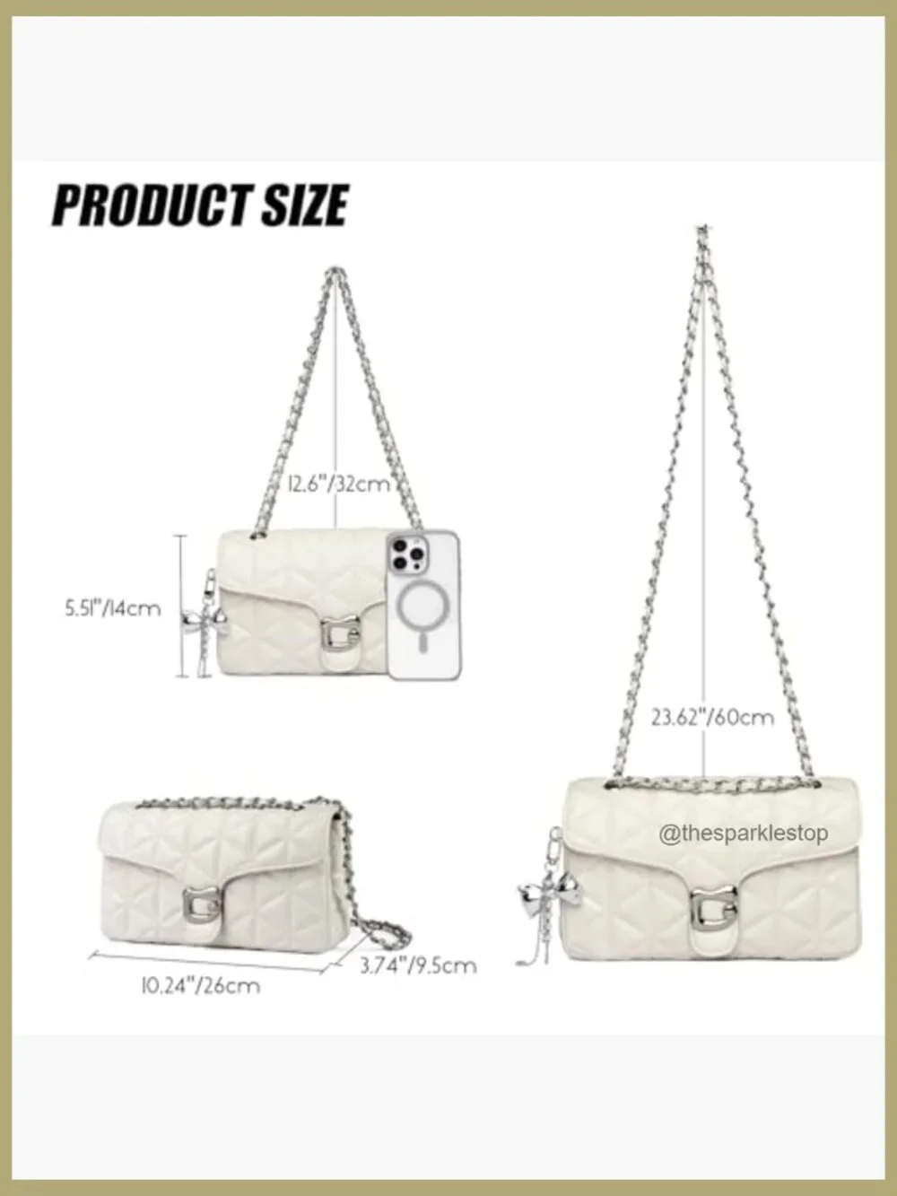 Quilted Crossbody Bag with Adjustable Chain Strap - Vegan Leather Satchel